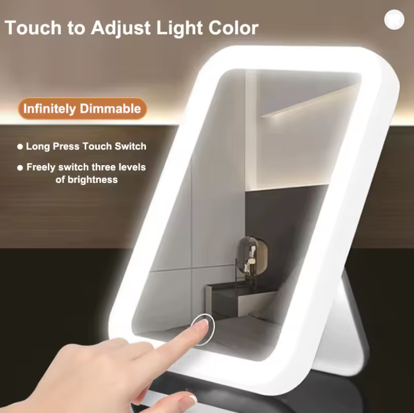 3 Colors LED Vanity Mirror with Touch Screen USB Rechargeable Dimming Makeup Mirror 3 Brightness Portable
